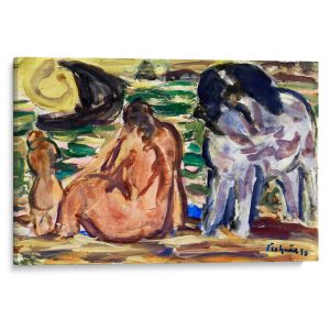 Twee Naakte Figuren En Een Paard Aan De Zee 1930 Canvas Wall Art by Leo Gestel | CanvasJet.com