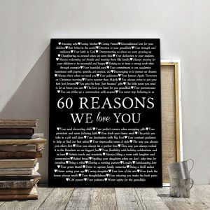 60 Reasons We Love You, Personalised 60th Birthday Gift Print Custom Art CanvasJet.com
