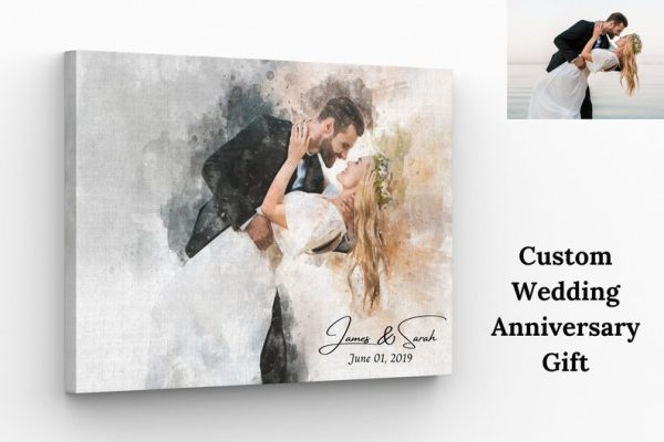 Custom Watercolor Couple Portrait From Photo, Personalized Canvas From Photo Art CanvasJet.com