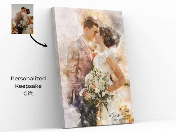 Custom Watercolor Couple Portrait From Photo, Personalized Canvas From Photo Art CanvasJet.com