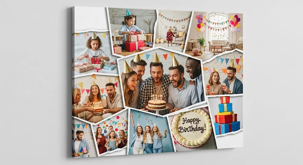 Birthday collage canvas print by CanvasJet featuring joyful celebrations