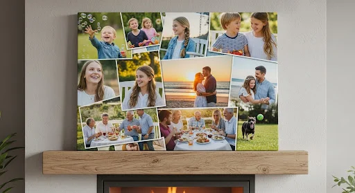 CanvasJet family collage print showcasing joyful outdoor moments beach sunsets and heartwarming gatherings