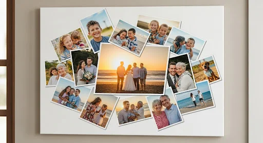 Custom photo collage canvas print from CanvasJet showcasing family memories in one frame