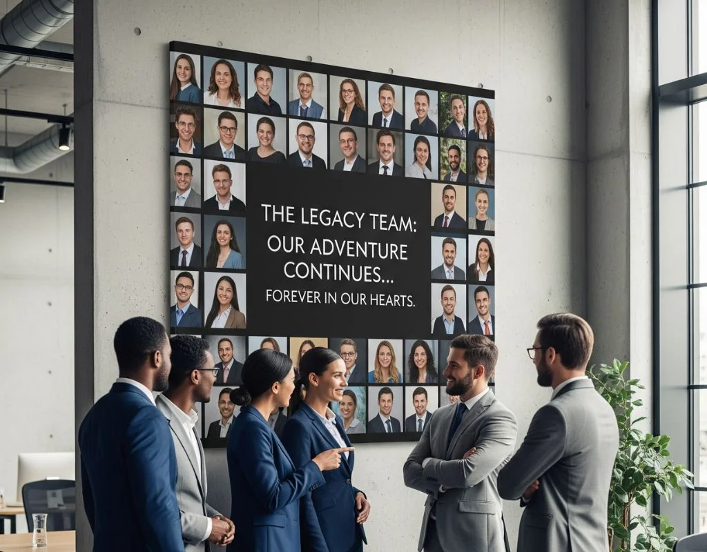 Professionals view office collage with THE LEGACY TEAM OUR ADVENTURE CONTINUES and team portraits by CanvasJet