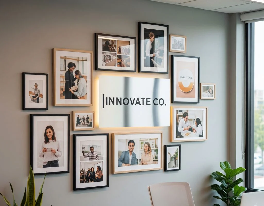 Office décor with framed photo prints on photo paper to showcase brand identity by CanvasJet
