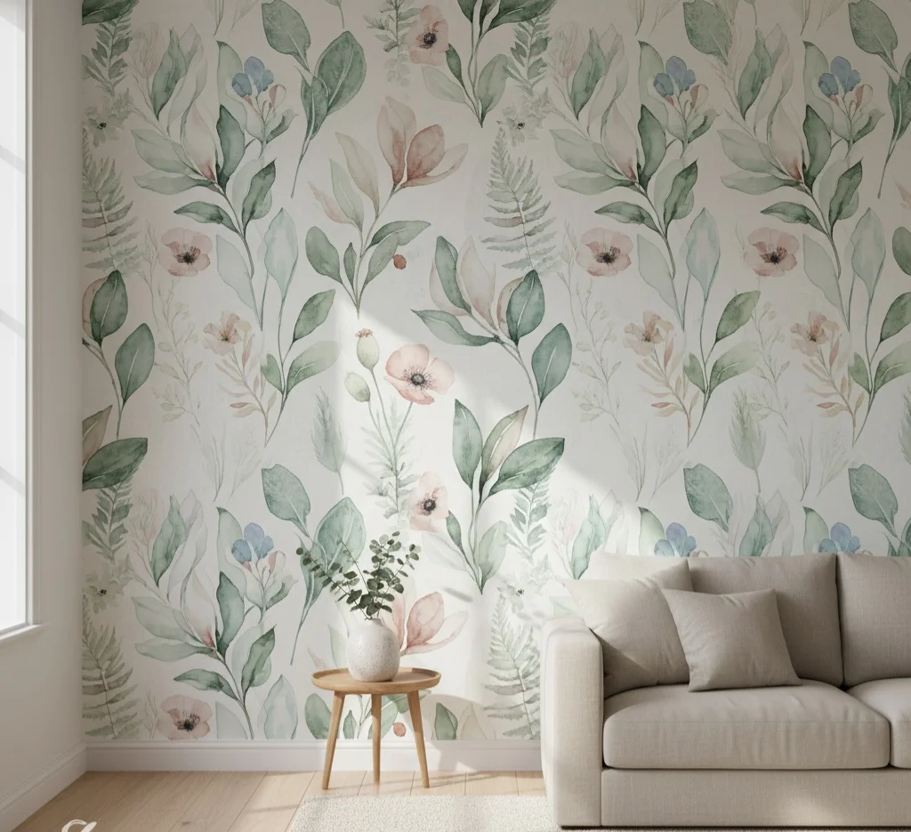 Serene watercolour mural wallpaper for living room by CanvasJet - CanvasJet.com Serene watercolour mural wallpaper for living room by CanvasJet