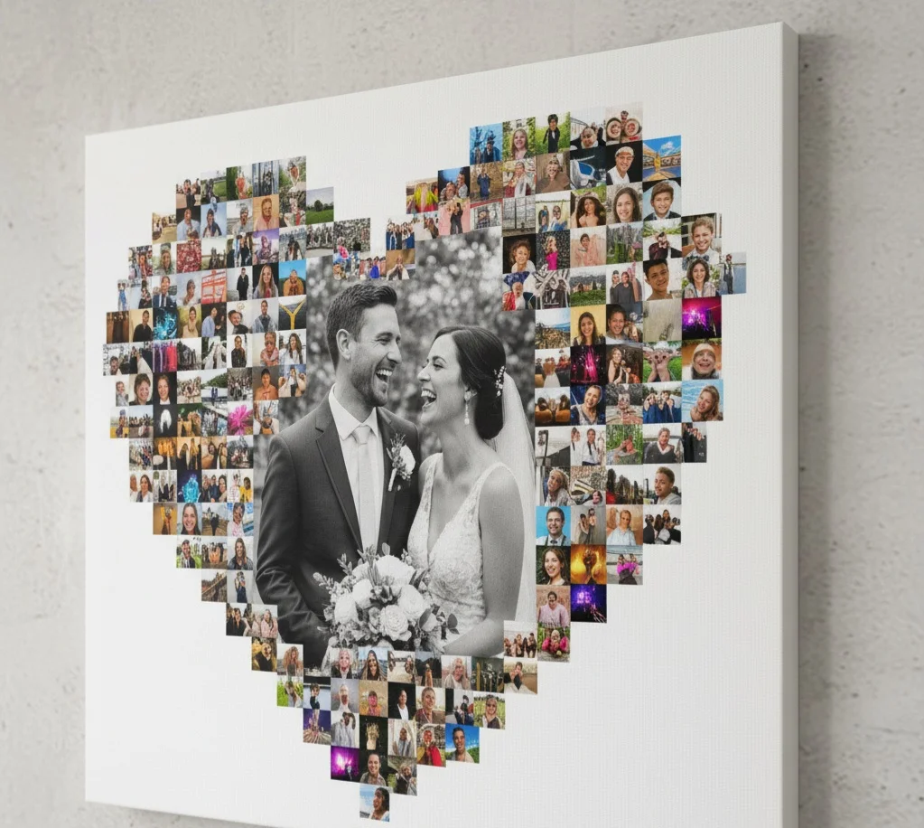 Heart-shaped wedding photo mosaic canvas by Canvas - CanvasJet.com Heart-shaped wedding photo mosaic canvas by Canvas