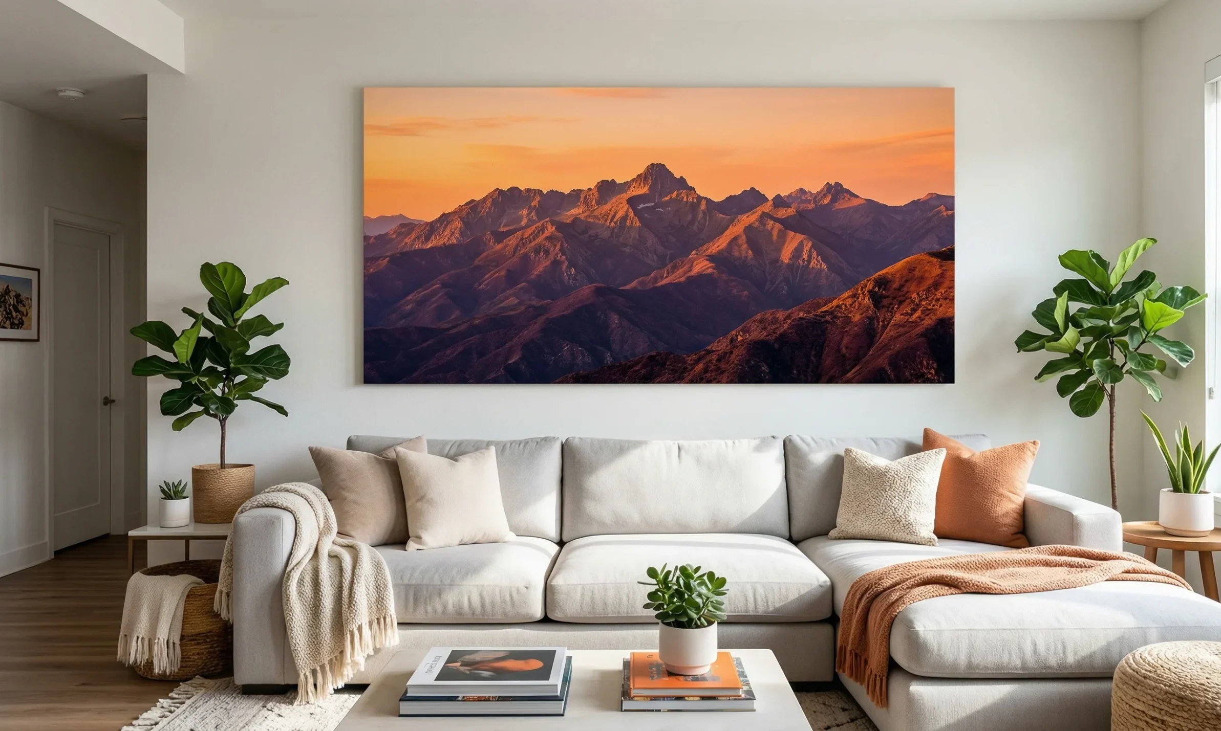 A bright living room illustrating a wall art statement piece - CanvasJet