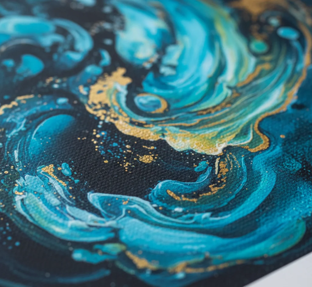 Close-up of a high-resolution art reproduction showing the vivid colors and texture on CanvasJet premium canvas