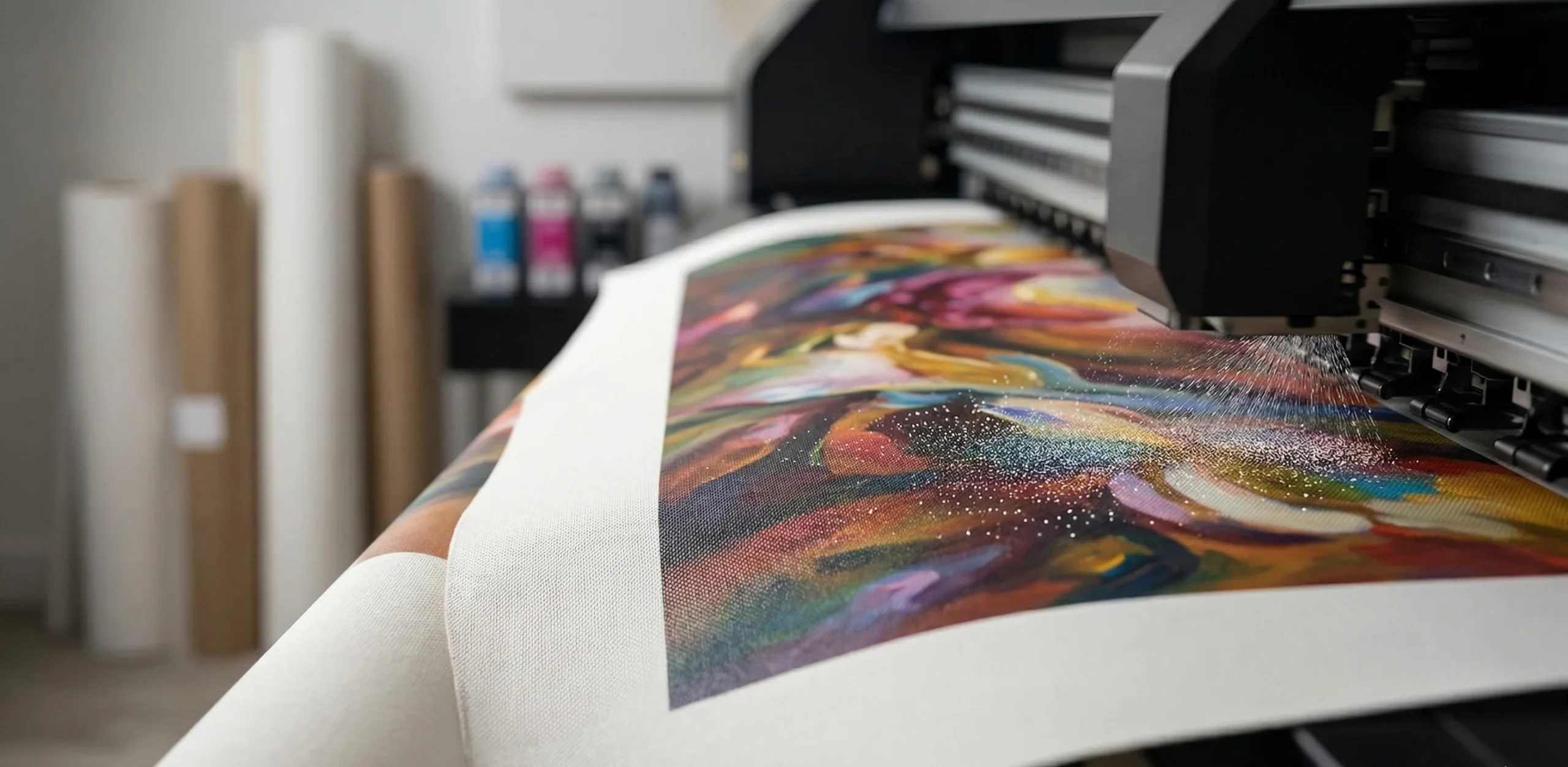 Giclée printer sprays fine ink onto canvas. - CanvasJet.com Giclée printer sprays fine ink onto canvas.