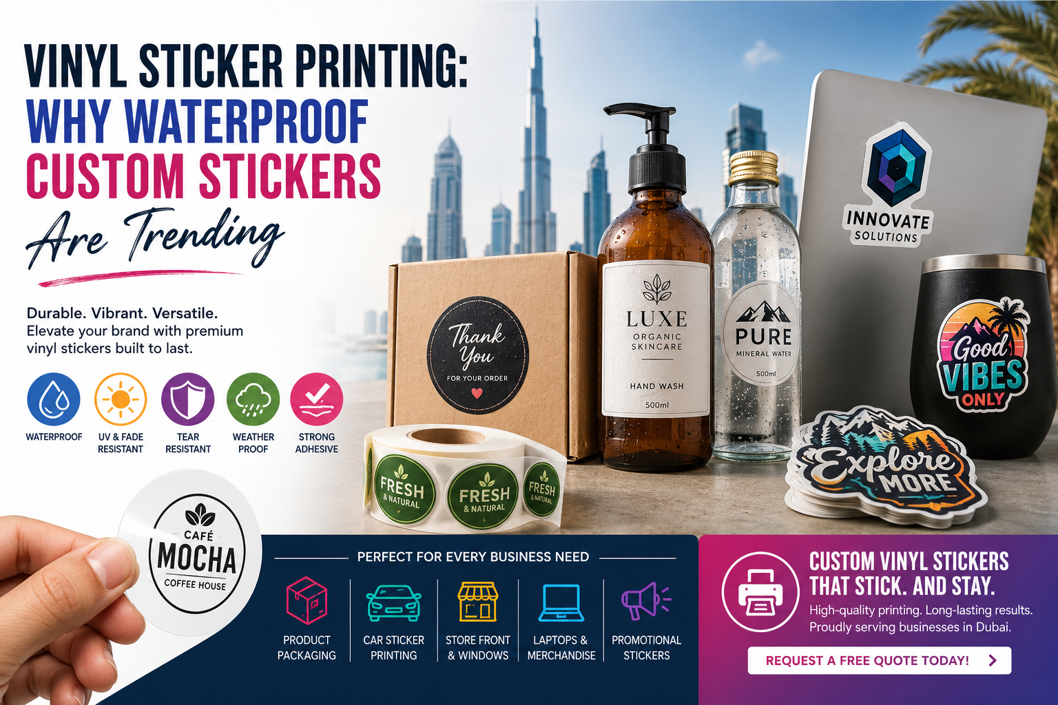 Custom Vinyl Sticker Printing Dubai | Waterproof Stickers by CanvasJet