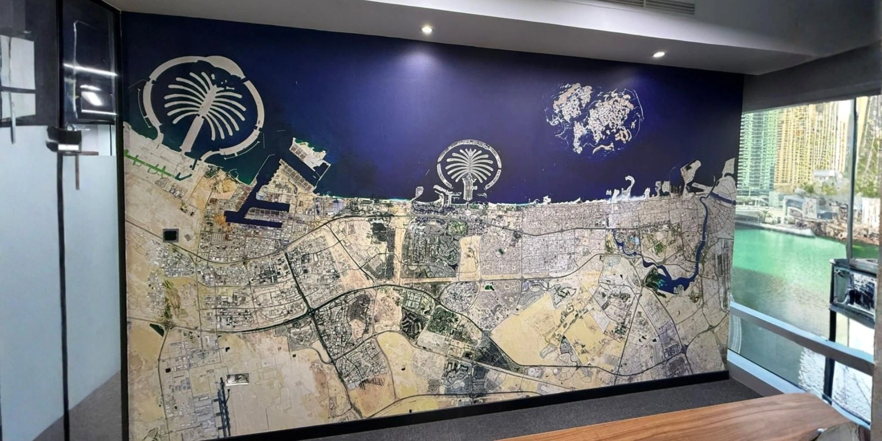 Custom office wall décor in a modern professional workplace_ - CanvasJet.com - CanvasJet.com Dubai Map Custom Wallpaper print for office wall décor in a modern professional workplace